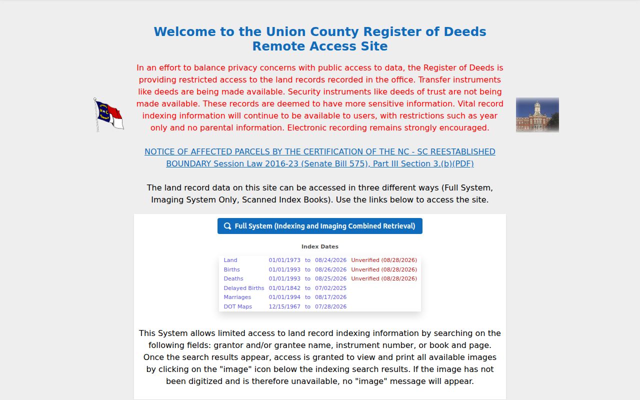 Waxhaw street directory Union deed imaging and recorded instrument search